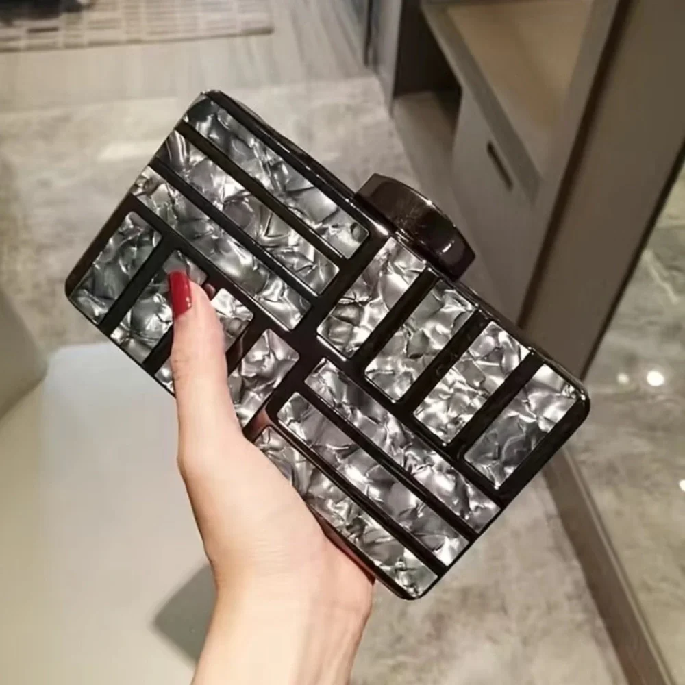Elegant Pearl Tile Clutch Wristlet - Silver Accents